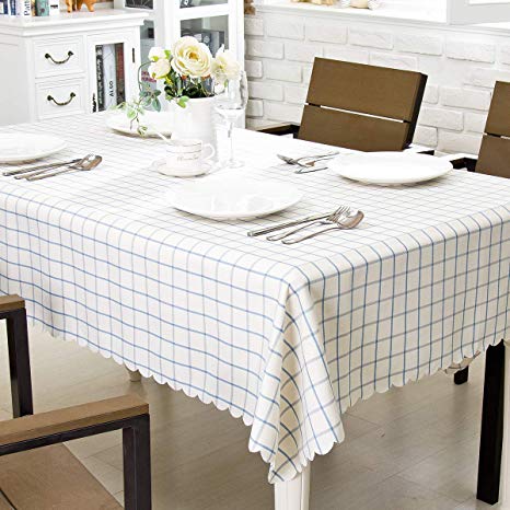 Hewaba Rectangle Printed Tablecloth - 60" x 84" Polyester Washable Table Cover, Seats 6-8 People, Wrinkle Free, Oil-Proof/Waterproof Tabletop Protector for Kitchen Dining Party - Blue Plaid