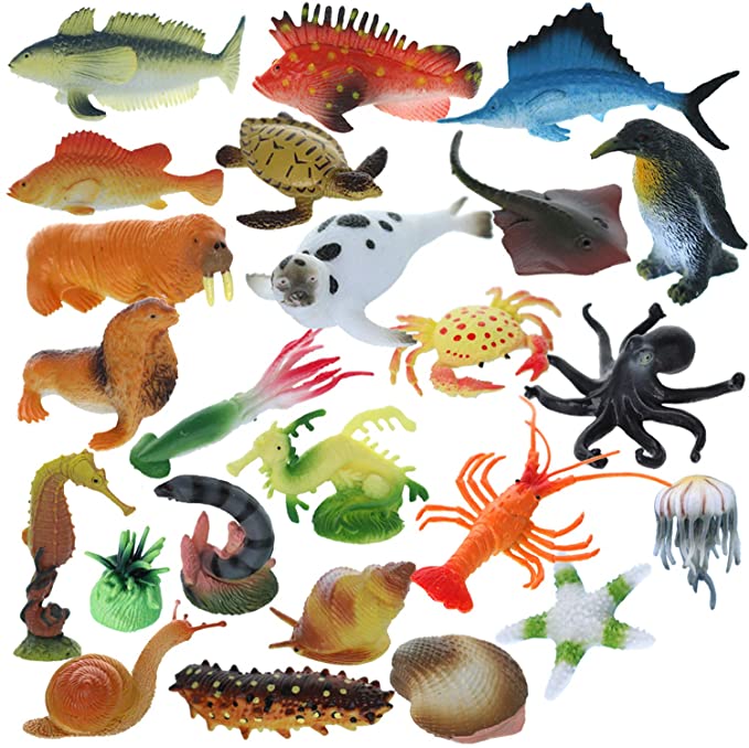 GIFTEXPRESS 24 Pcs Assorted Ocean Sea Animals Figures, Realistic Sea Creatures Toy Figures, Under The Sea Life Figures, Educational Toy, Easter Egg Filler, Cupcake Topper, Aquarium Decorations