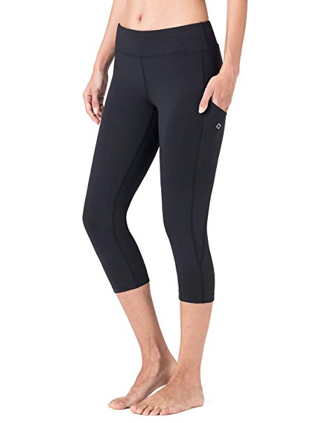 NAVISKIN Women's Yoga Running Capri Leggings Workout Outdoor Capri Pants Side Pockets