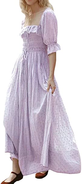 R.Vivimos Women Summer Half Sleeve Cotton Ruffled Vintage Elegant Backless A Line Flowy Long Dresses