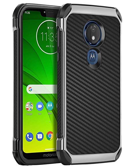 BENTOBEN Case for Moto G7 Power/Moto G Power 7th Gen/Moto G7 Supra, Shockproof Rugged Hard PC Cover Soft TPU Bumper Protective Carbon Fiber Texture Case for Motorola Moto G7 Power/Moto G7 Supra, Black