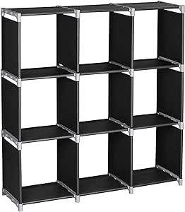 Assembled Cubic Bookcase, 9 Cube Storage Organizer, Extra Large Multifunctional Storage and, Ideal Storage Cube for Bookcase, Bedroom, Living Room (Black).