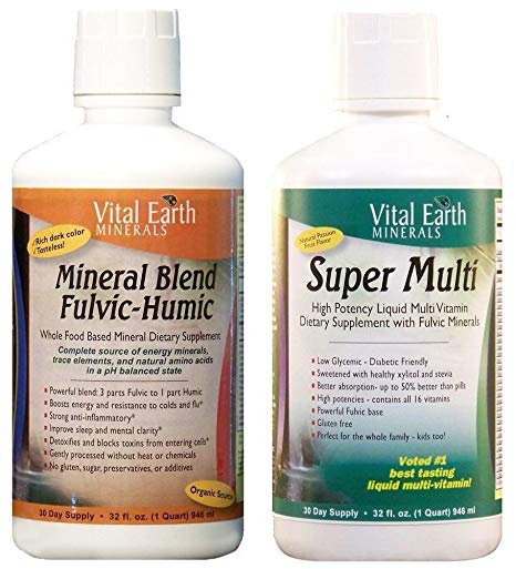 Vital Earth Minerals Kit Super Multi Liquid Vitamins and Mineral Blend Fulvic-Humic 32 Oz. Each