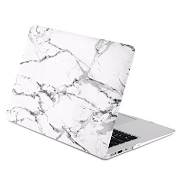 ZinMark Soft-Touch Rubber Coated 11 inch Shell Folio Cover Hard Case for [ MacBook Air 11.6 inch] (Model: A1370 & A1465 ) - White Marble