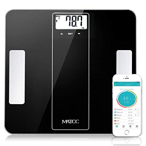 Bluetooth Body Fat Scale MATCC Smart Digital Wireless Weight Bathroom Scale with iOS and Android APP Body Composition Analyzer Health Monitor 400 lbs Capacity