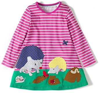 Fiream Girls Applique Cotton Casual Longsleeve Cartoon Dresses