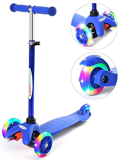 ChromeWheels Scooter for Kids, Deluxe 4 Adjustable Height 3 Wheels Glider with Kick Scooters, Lean to Steer with LED Flashing Light for Kids 3-6 Years Old Girls Boys Toddlers