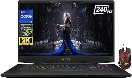 MSI Stealth-17 Studio Gaming Laptop - 17.3" QHD 240Hz Display, Intel Core i9-13900H, NVIDIA RTX 4080, 64GB DDR5 RAM, 2TB SSD, Wi-Fi 6, Backlit Keyboard, Windows 11 Home, with Gaming Mouse