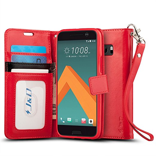 HTC 10 Case, J&D [Wallet Stand] HTC 10 Wallet Case Heavy Duty Protective Shock Resistant Wallet Case for HTC 10 (Red)