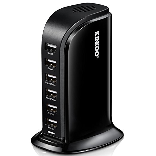 Multi Port USB Charger, Kinkoo 40W 6-Port, High Speed USB Charging Station for multiple devices, USB Wall Charger(Black)