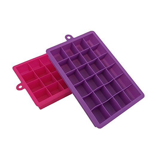 Daixers Silicone Ice Cube Tray Molds,24-Cube Trays,Pack of 2 (Pink & Purple)