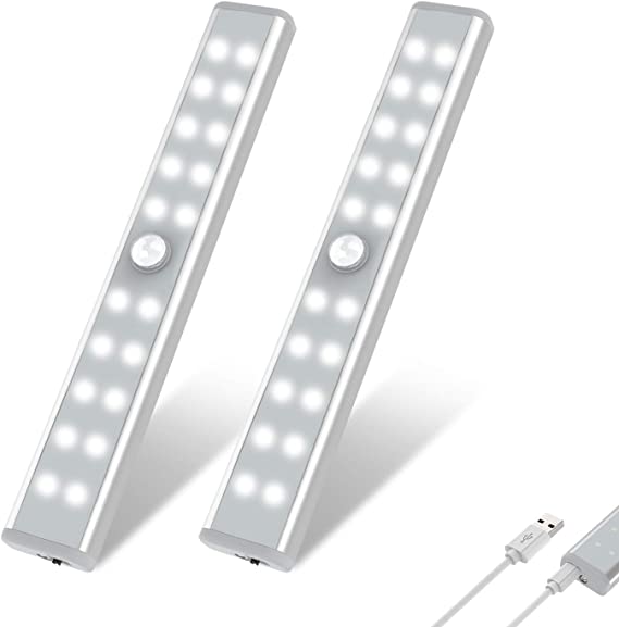 Wardrobe Light, OxyLED Motion Sensor Closet Lights, 20 LED Under Cabinet Lights, USB Rechargeable Stick-on Stairs Step Light Bar, LED Night Light, Safe Light with Magnetic Strip, 2-pack, T-02U