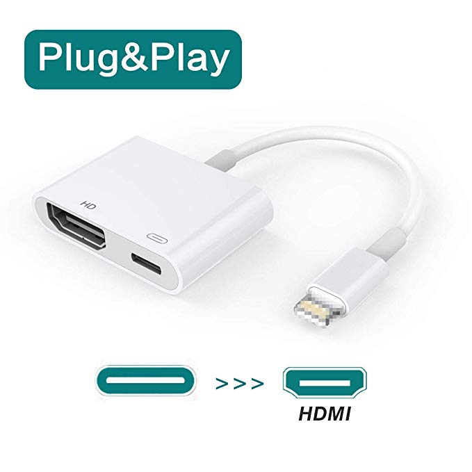 HDMI Adapter, HDMI Cable, 1080P Digital AV Adapter with Female Port, HDMI Sync Screen Connector Compatible with Phone/Pad [Power Supply Needed] (White)