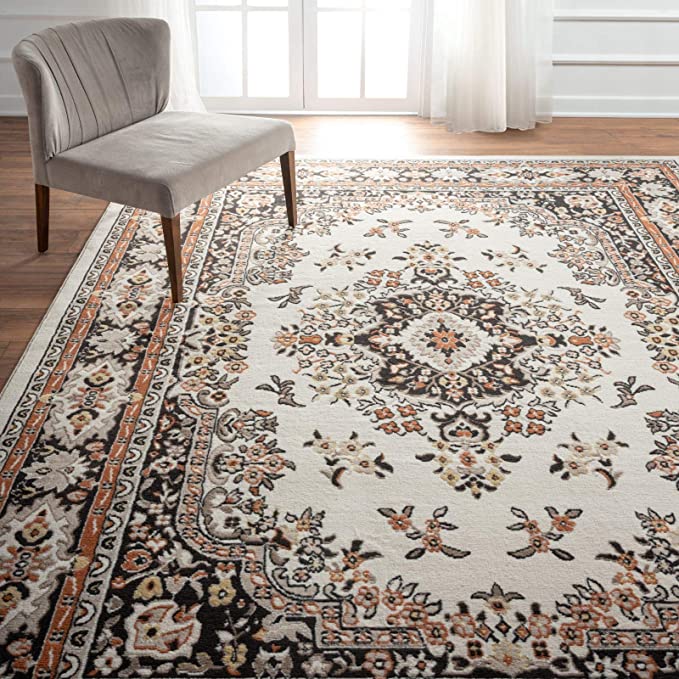 Home Dynamix Premium Sakarya Traditional Medallion Border Area Rug, Ivory/Brown, 7'9"x10'8" Rectangle