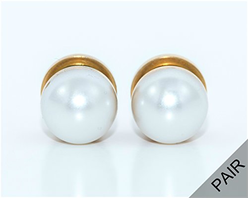 Pearl Plugs with Screw On Gold Base 8g 6g 4g 2g 0g 00g 1/2in 9/16in 5/8in