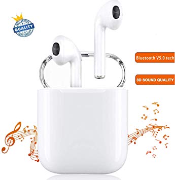 Bluetooth Earbuds, White Wireless Earbuds in-Ear Headphones Hands Free Noise Cancelling Headset Compatible with iPhone XR X 8 8plus 7 7Plus 6 6plus Samsung Galaxy S9 S8 Huawei & Other Apple Airpods Di