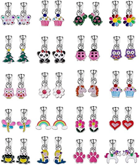 20 Pairs Aassorted Clip on Earrings for Girls - Cute Animal Clipon Earrings for Little Girls - Colorful Flower Clip-on Earrings for Teens Girls