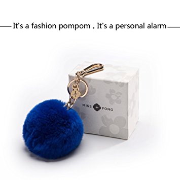 Miss Fong 130 DB Self Defense Keychain Personal Alarm for Security with Rabbit Fur Ball Pom Pom,Bag/Purse Clip (PPS-23K)