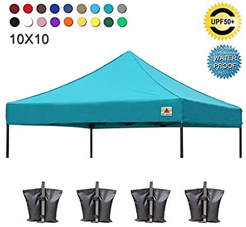 ABCCANOPY Pop Up Canopy Replacement Top Cover 100% Waterproof Choose 18+ Colors, Bonus 4 x Weight Bags (Turquoise)