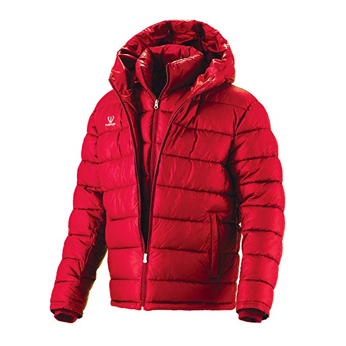 Fuerza Mens Winter Down Wellon Collection Hooded Double Layer Parka Jacket Red