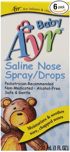 Baby Ayr Saline Nose Spray/Drops, 1-Ounce Spray Bottles (Pack of 6)