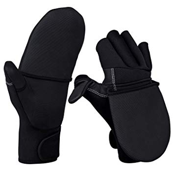 Goture Fingerless Gloves with Cover, Anti-Slip Half Finger Winter Flip-Over Mitten Fishing Gloves for Fishing