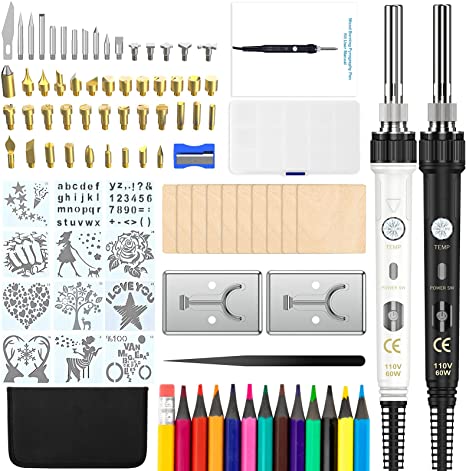 Wood Burning Kit, Wood Burning Tool with 2 Adjustable Temperature Wood Burning Pen and Accessories, DIY Wood Burning Set for Embossing, Carving and Soldering, Popular Gifts for Adults and Kids