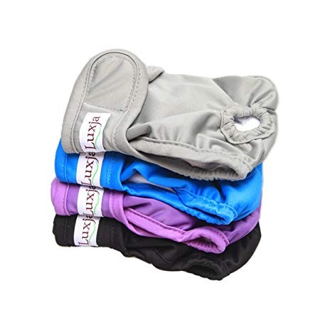 Luxja Reusable Female Dog Diapers (Pack of 4), Washable Wraps for Female Dog (Small, Gray Purple Black Blue)