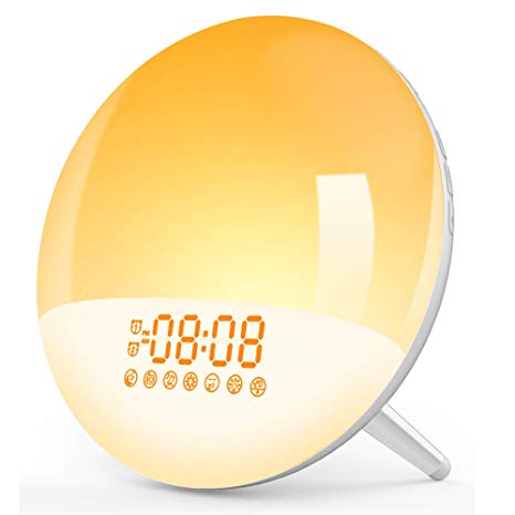 Wake Up Light, Dostyle Alarm Clock 7 Colored Sunrise Simulation & Sleep Aid Feature, Dual Alarm Clock with FM Radio, 7 Natural Sound and Snooze Function for Kids Adults Bedrooms [2019 Latest Version]