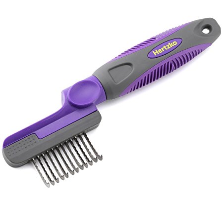 Rounded Blade Dematting Comb By Hertzko - Round Long Blades with Safety Edges - Great for Cutting and Removing Dead, Matted or Knotted Hair
