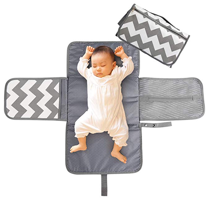 LEADSTAR Portable Nappy Changing Mat, Diaper Changing Pad with Head Cushion Pockets, Waterproof Foldable Infant Baby Changing Pad Kit for Home Travel Outside