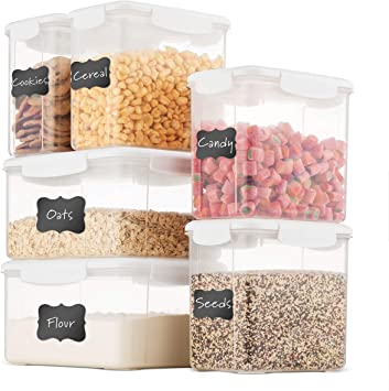 Airtight Food Storage Containers With Lids [6 Piece] BPA Free & 100% Leak Proof Food Containers Set - Dry Food Storage Container Set For Cereal, Flour, Sugar, Coffee, Rice, Nuts, Snacks, Pet Food