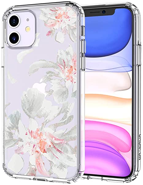 MOSNOVO iPhone 11 Case, White Petal Floral Flower Pattern Clear Design Transparent Plastic Hard Back Case with TPU Bumper Protective Case Cover for Apple iPhone 11 (2019)