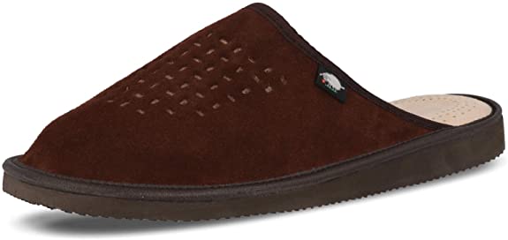 FOOTHUGS Men's Natural Leather Mule Slippers with Memory Foam Health Insole, Regular & Wide Fit