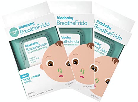 Baby Nose Wipes by Fridababy | BreatheFrida The BoogerWiper Moisturizing Baby Facial tissues and Chest rub for Sensitive Skin (3 Pack)