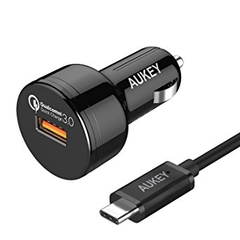AUKEY Car Charger with Quick Charge 3.0 & USB-C Cable, 24W for iPhone, Samsung Galaxy, HTC 10, LG G5, Nexus, Motorola and More
