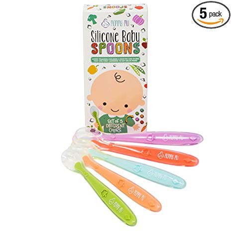 Mommy Mu Baby Spoon -Soft Curved Silicone Feeding Spoon Set BPA Free for First Stage Babies