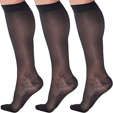 ABSOLUTE SUPPORT (3 Pack USA Made Sheer Compression Stockings for Women 15-20mmHg