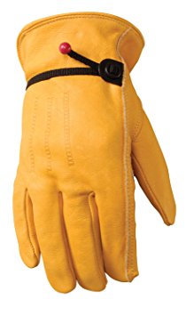 Leather Work Gloves with Ball and Tape Wrist Closure, Grain Cowhide, Extra Large (Wells Lamont 1132XL)