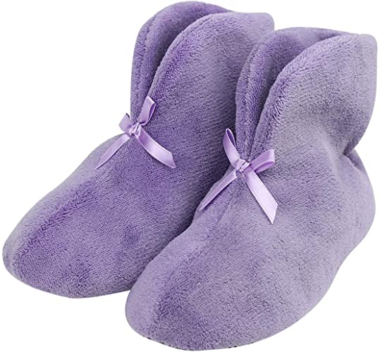 Forfoot Women's Bootie Slippers, Cozy Coral Fleece Non Slip Indoor House Shoes