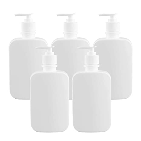 Plastic Pump Bottle 16oz，Woaiwo-q Soap Dispenser Empty Shampoo Dispenser Bottles for Cleaning Solutions,Hair,Oils,(5 PACK,White)