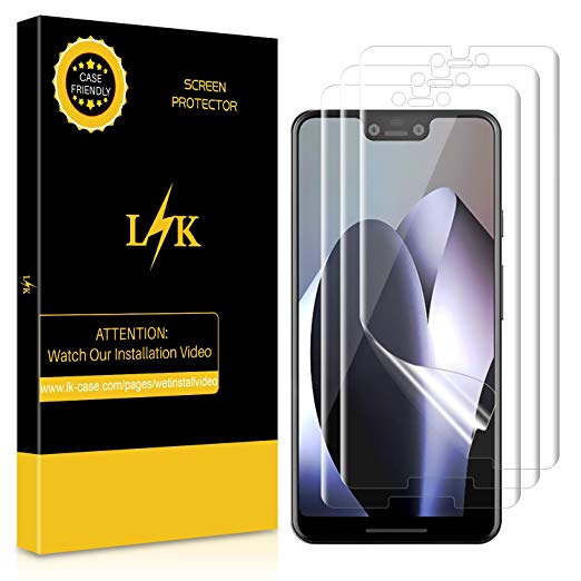 LK Screen Protector for [3 Pack] Google Pixel 3 XL, Liquid Skin [Full Coverage] [Bubble-Free] HD Clear Flexible film with Lifetime Replacement Warranty