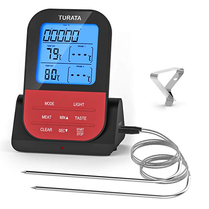 Meat Thermometer, TURATA Remote Digital Wireless Food Thermometer with Dual Probe for Kitchen Smoker BBQ Grill Thermometer