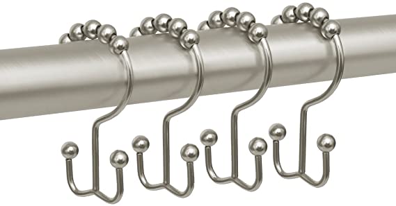 Maytex Metal Double Roller Glide Shower Curtain Ring/Hooks, Brushed Nickel, Set of 12