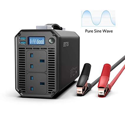 BESTEK Pure Sine Wave 1000W Car Power Inverter DC 12V to AC 230V 240V Voltage Converter with Dual USB charger and Smart LCD Screen