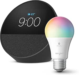 Echo Spot (2024 release) with Sengled LED Smart Light Bulb, Black