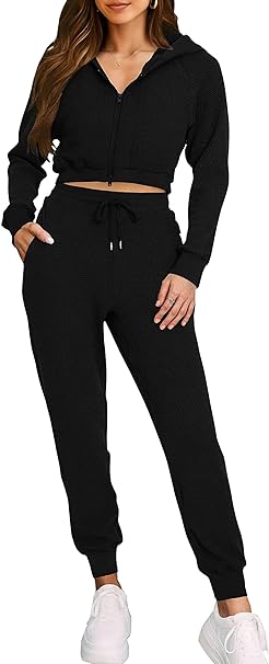 MASCOMODA 2 Piece Outfits for Women Fall 2023 Casual Lounge Sets Hoodie Full Zip Sweatshirt and Long Sweatpants with Pockets