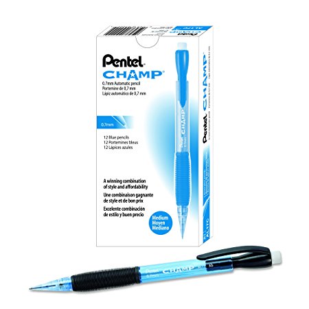 Pentel Champ Mechanical Pencil, 0.7mm, Blue Barrel, 12-Count (AL17C)