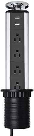 AHYUAN Retractable Pop up USB Power Socket Outlet 4 US Plug and 2 USB Ports for Office/Kitchen/Conference Room Home Electronics Devices (4-Outlet with 2 USB Ports)