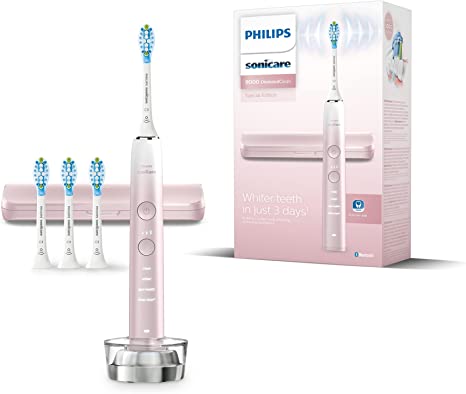 Philips Sonicare DiamondClean 9000 Series Power Electric Toothbrush Special Edition - Sonic Brush, Pink, 4X C3 Premium Plaque Control Brush Heads (Model HX9911/79)